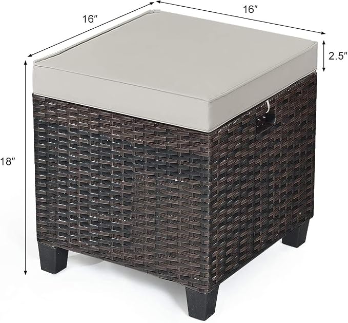 Moccha 2 Pieces Patio Outdoor Ottoman, All Weather Rattan Patio Ottoman Set - Image 3