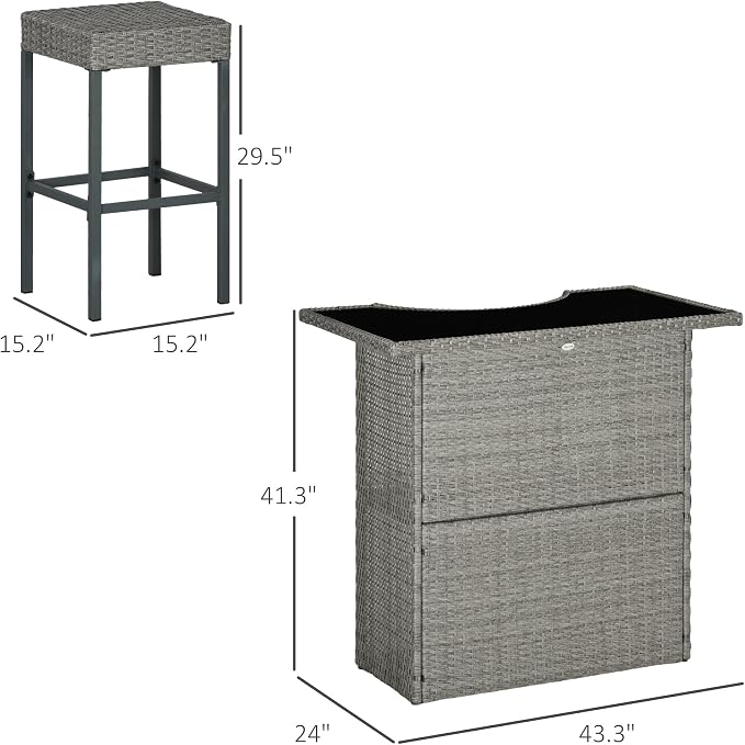 Outsunny 5 Piece Wicker Outdoor Bar Set, High Top Outdoor Table and Chairs - Image 7