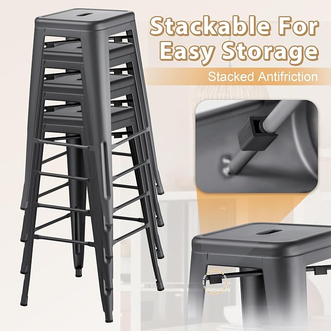 Furmax 30 Inch Metal Bar Stools Set of 4, Counter Height Backless Stools - Image 5