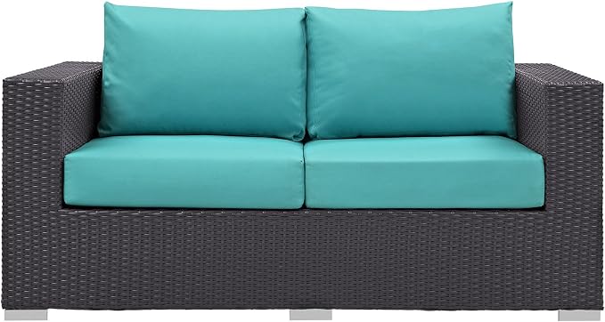 Modway Convene Wicker Rattan Outdoor Patio Loveseat in Espresso Turquoise - Image 7
