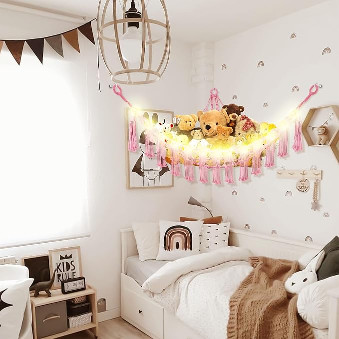 Stuffed Animal Hammock with LED Light, Large Stuffed Animals Storage Corner - Image 3