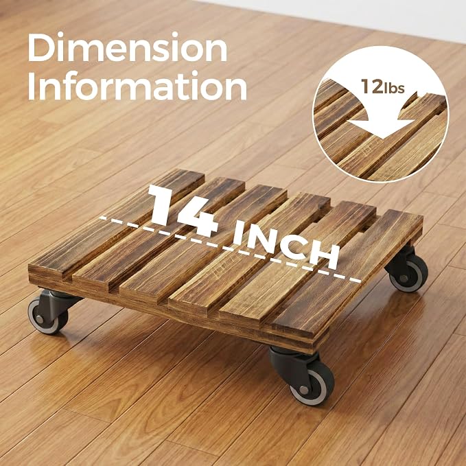 Bamworld 14 Inch Large Plant Stand Wood Plant Caddy - Image 4