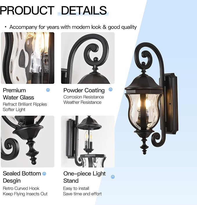 Outdoor Wall Sconces, 22.8" H Large Exterior Wall Lanterns, Waterproof Exterior - Image 2