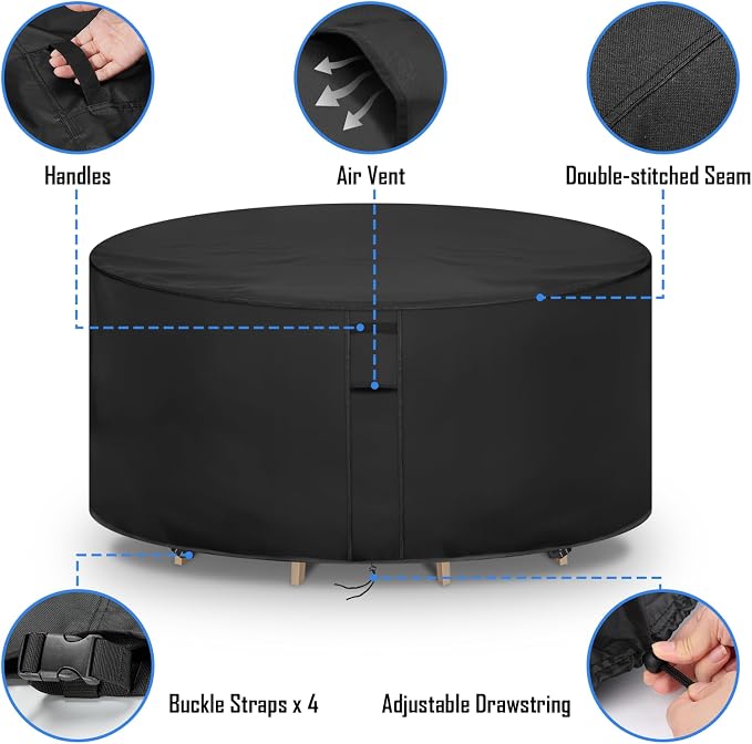 Round Patio Furniture Covers Waterproof, 90 Inch Outdoor High Round Table Cover - Image 3