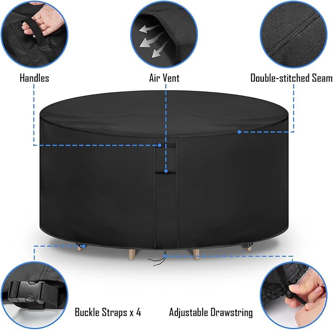 Round Patio Furniture Covers Waterproof, 84 Inch Outdoor High Round Table Cover - Image 3