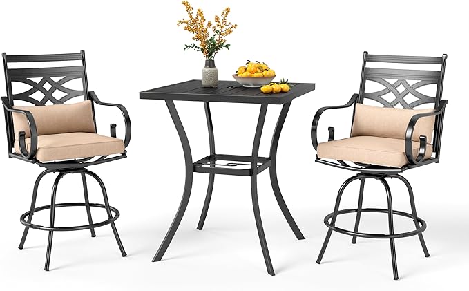 PHI VILLA 3 Pieces Patio Bar Set, Outdoor Bar Table and Chairs Set, Strong and by PHIVILLAThepioneerofcomfortablehouseholdsupplies