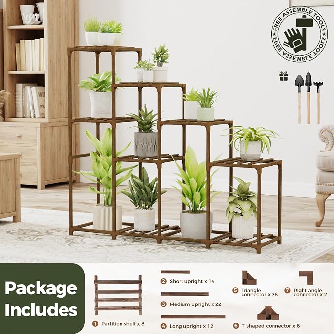 Bamworld Tall Plant Stand Indoor Wood Plant Shelf Outdoor Tiered Plant Rack - Image 7