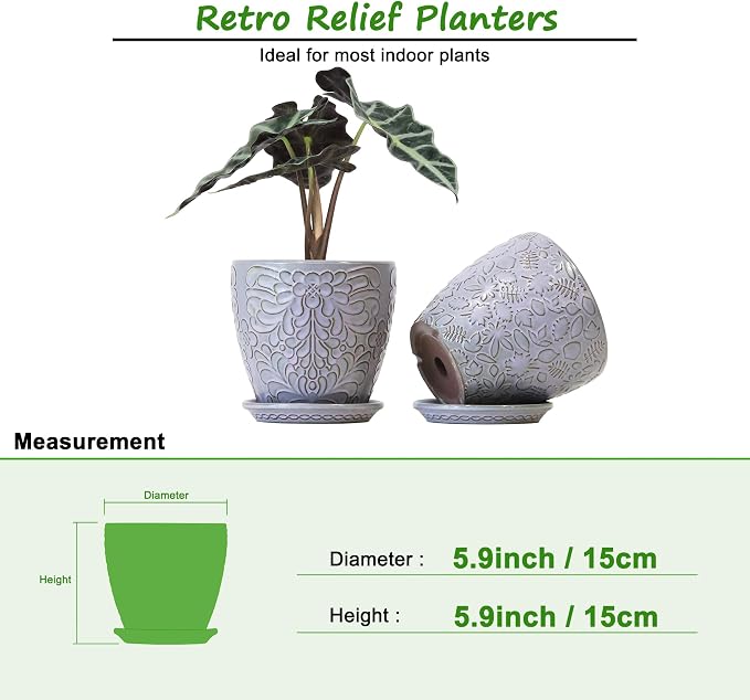 6 Inch Retro Ceramic Planter Set of 2 - Image 2