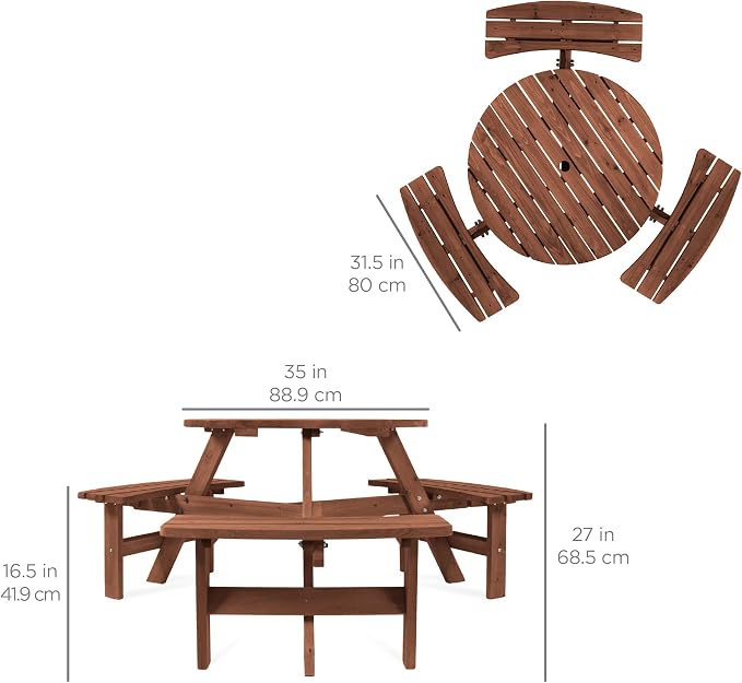 Best Choice Products 6-Person Circular Outdoor Wooden Picnic Table - Image 2