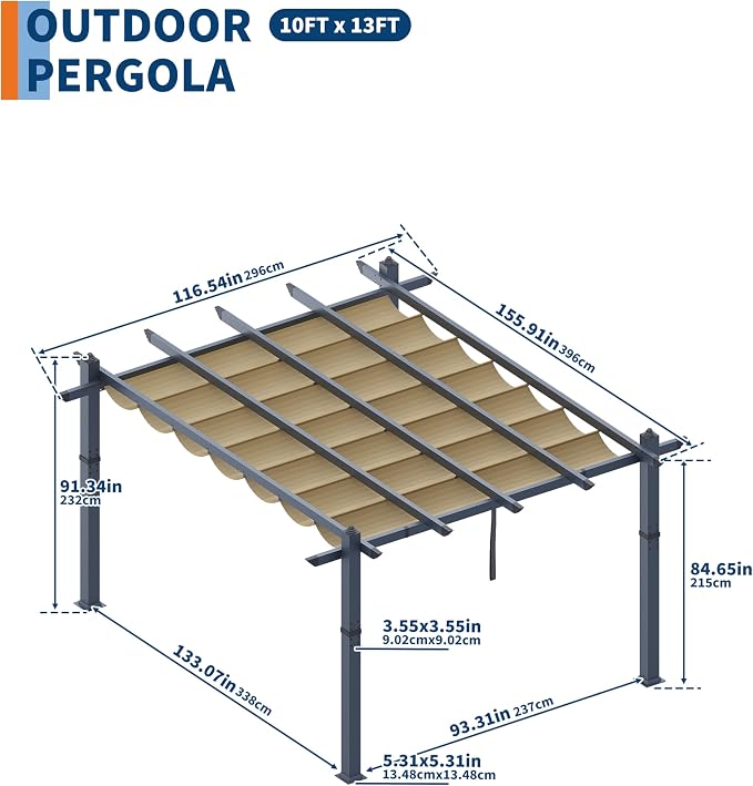 GarveeLife 10x13 ft Aluminum Pergola, Outdoor Metal Pergola - Image 5