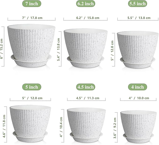 7/6.2/5.5/5/4.5/4 inch Flower Pots, 6 Pack Plant Pots - Image 2