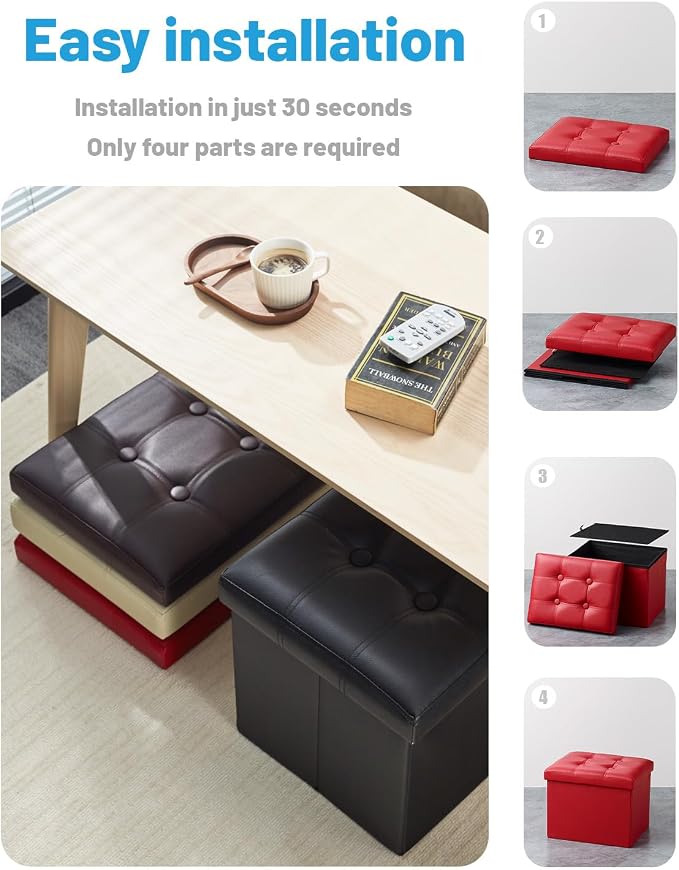 AmasSmile Red Storage Ottoman Folding Foot Rest Stool - Image 7