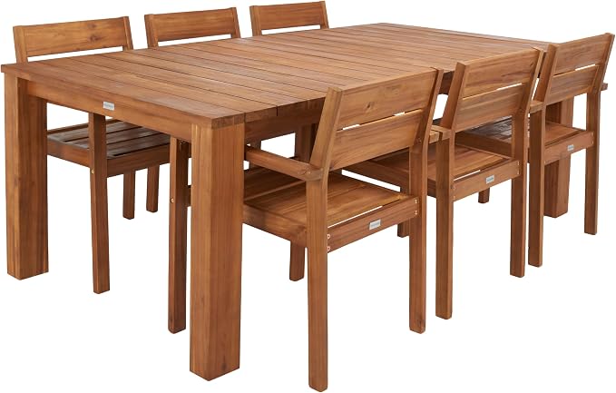 SAFAVIEH Outdoor Collection Hestia Natural Brown Acacia Solid Wood 7-Piece - Image 3