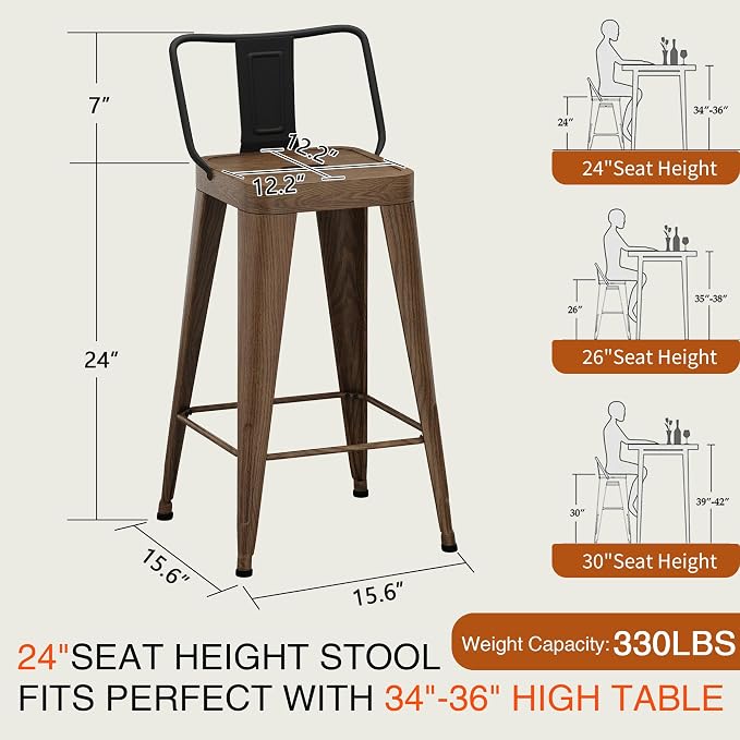 Metal Bar Stools Set of 2 Barstools Indoor/Outdoor Counter Height Bar Chairs - Image 2