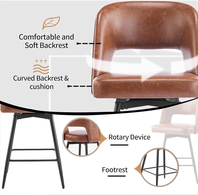 VINGLI Bar Stools Set of 2, Upholstered Barstools - Image 4