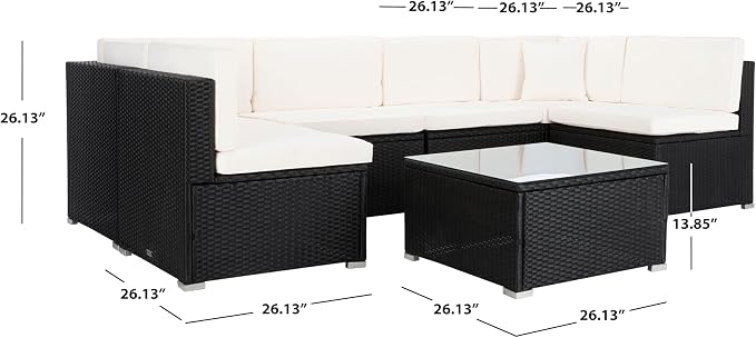 SAFAVIEH Outdoor Sectional Diona Black/White Outdoor Living Set - Image 4