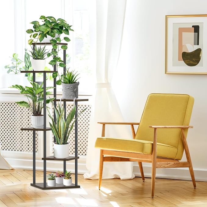 6 Tier Plant Stand Indoor Outdoor, Tall Metal Wood Muti-Level Planter Shelf - Image 7
