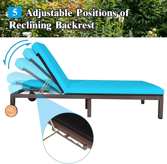 COSTWAY 2-Person Patio Rattan Lounge Chair Chaise Recliner Adjustable Cushion - Image 7