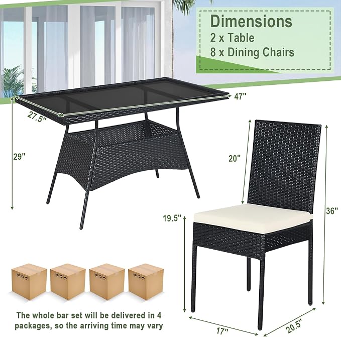 Tangkula 10 Pieces Wicker Patio Dining Set, Outdoor Rattan Table & Chairs Set - Image 5