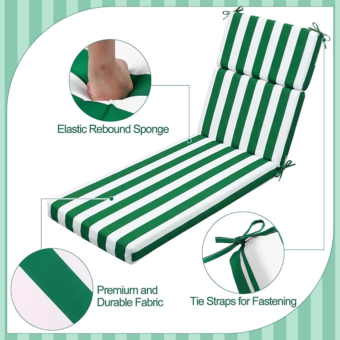 2 Pcs Indoor Outdoor Chaise Lounge Cushions Sponge Bench Outdoor Furniture - Image 6