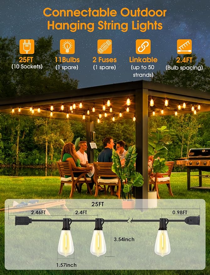 25FT Outdoor String Lights, Patio Lights - Image 4