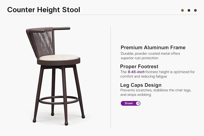 PURPLE LEAF Outdoor Swivel Counter Height Bar Stools Set of 4 Metal Modern - Image 8