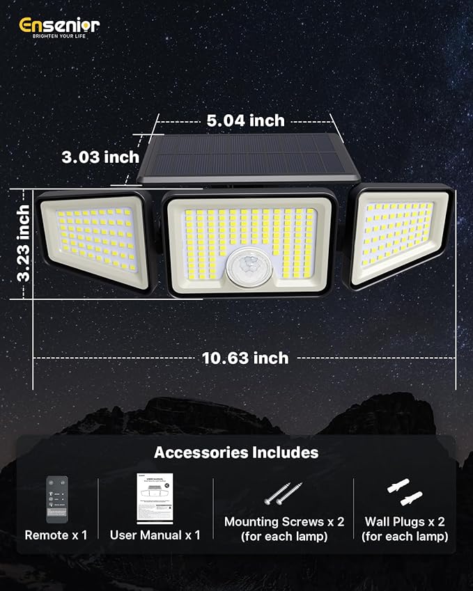 Ensenior Solar Lights Outdoor Motion Sensor, 2600LM 220 LED High Brightness - Image 8