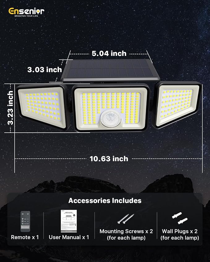 Ensenior Solar Lights Outdoor Motion Sensor, 2600LM 220 LED High Brightness - Image 8