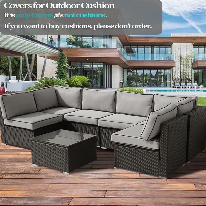 14Pcs Outdoor Cushion Covers Replacement Washable w/Zipper - Image 3