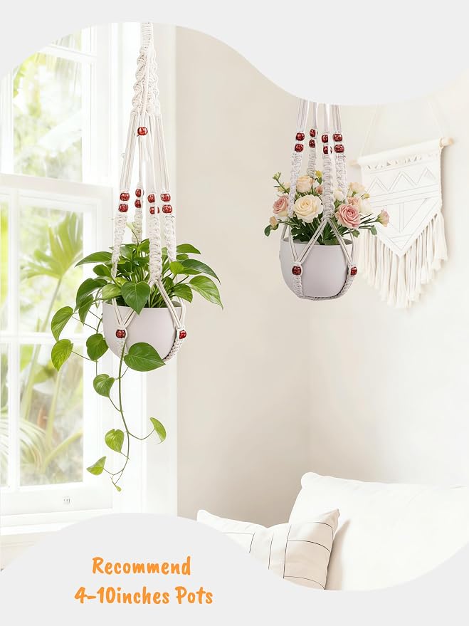 35 inch Macrame Plant Hanger for 5-10 Pot Indoor wall Window Boho Long Crochet - Image 5
