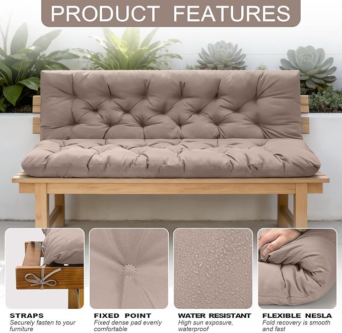 Porch Swing Cushions, Outdoor Swing Replacement Cushions 3 Seater - Image 4