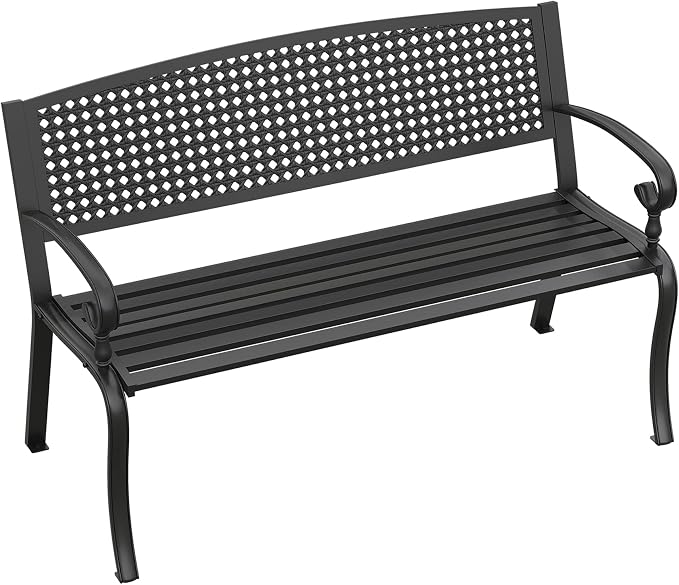 Outdoor Bench, 50.4" Patio Metal Frame Garden Bench - Image 3