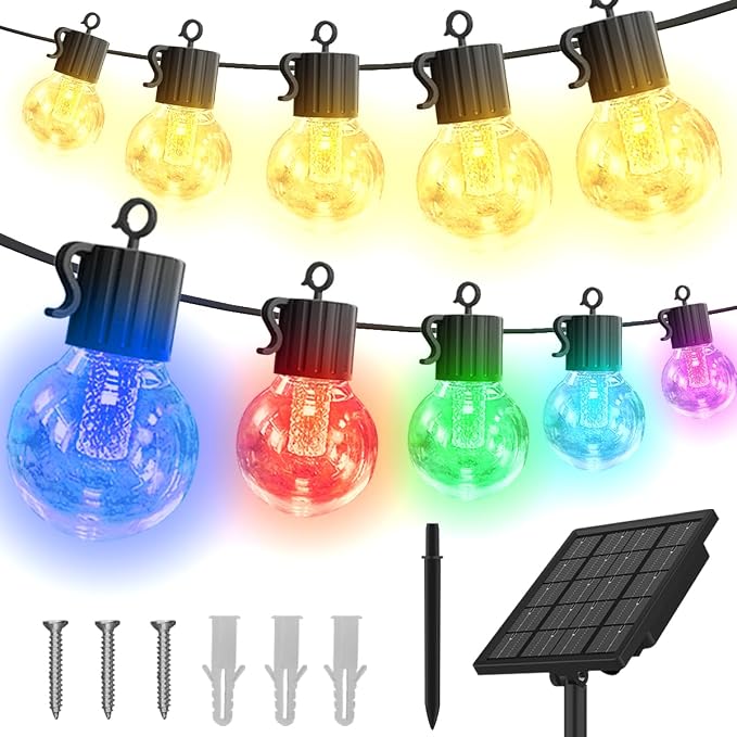 Solar String Lights Outdoor Waterproof, 50FT 25LEDs Warm White & Multicolor - Image 8