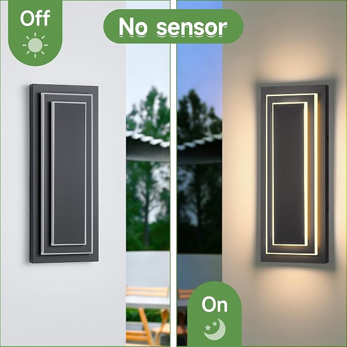 2-Tier Outdoor Front Porch Light Fixtures, Modern Black Outdoor Wall Sconce - Image 3