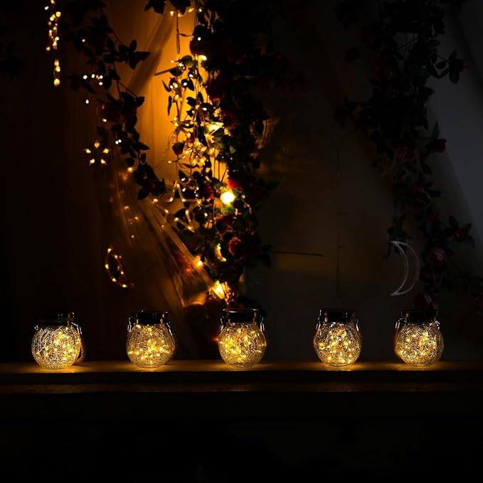 Cooo Christmas Gifts 4 Pack Solar Lanterns Waterproof Outdoor Heavy Crackle - Image 5
