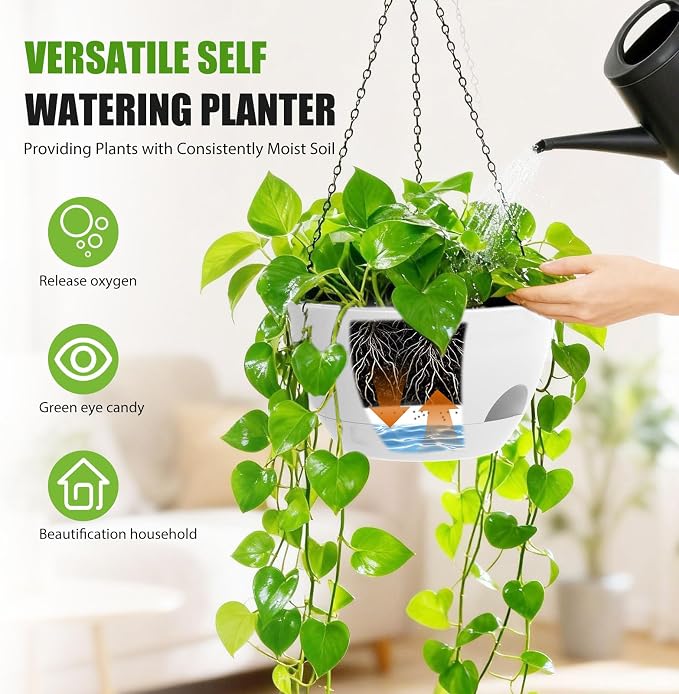 8 Inch Hanging Planters for Indoor Outdoor Plants, 4 Pack White Plastic Self - Image 2