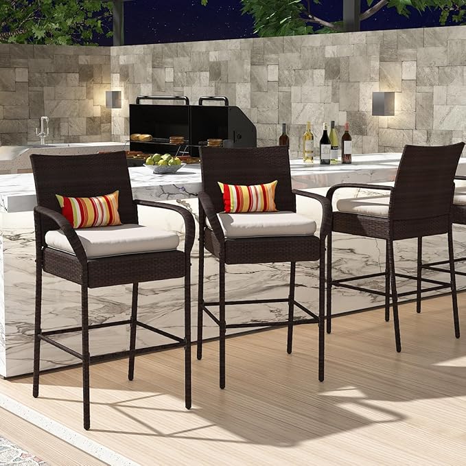 Sundale Outdoor Wicker Bar Stool Set of 6, Patio Counter Height Pub Chair - Image 2