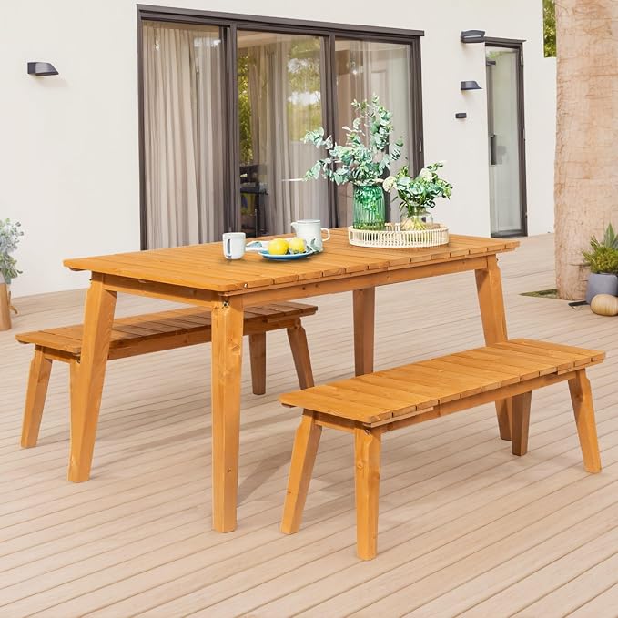 VINGLI Outdoor Dining Set with 2 Benches - Image 7