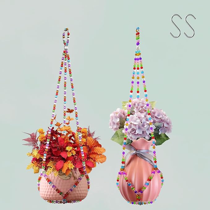 2 Pack Macrame Plant Hanger, Handmade Glass Bead Plant Hanger Colorful by Unknown