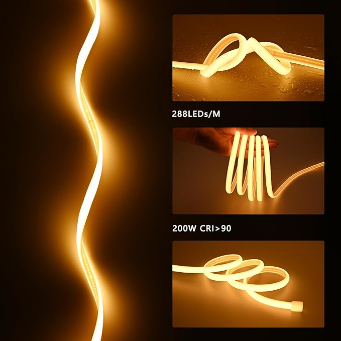 AC 110V COB LED Strip Lights Outdoor Waterproof 65.6ft, 2700K Warm White Super - Image 3