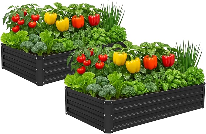 2 Pack 6x3x1FT Galvanized Raised Garden Bed Kit, Outdoor Metal Planter Box by Meberam
