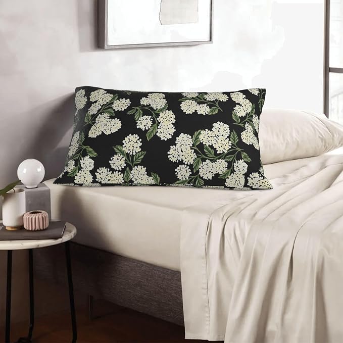 Black Spring Pillow Covers 12x20 Inch 2 Pcs Green Hydrangea Flower Decor Throw - Image 3
