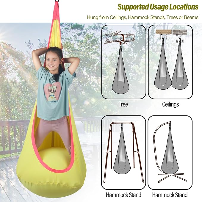 Kids Pod Swing Seat, Max 300 Lbs, Child Sensory Swing Chair Indoor & Outdoor - Image 6
