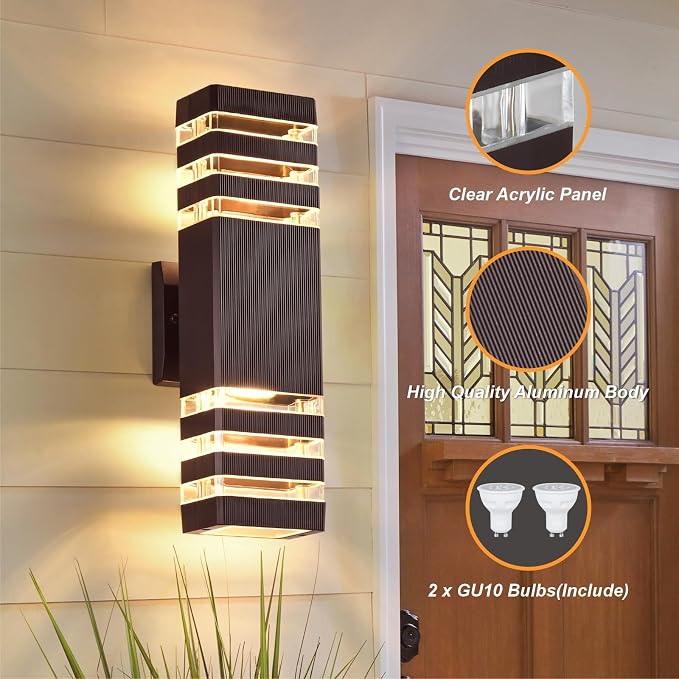 DASTOR Up and Down Outdoor Wall Lights, 3-Layer Brown Modern Outdoor Lights - Image 4