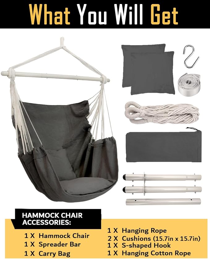 ADVOKAIR Hammock Chair Hanging Chair Swing Large Indoor - Image 7