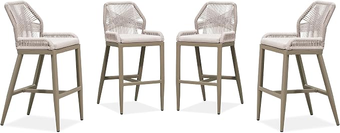PURPLE LEAF Bar Stools Set of 4 Outdoor Bar Height Metal Stools Modern Wicker - Image 3