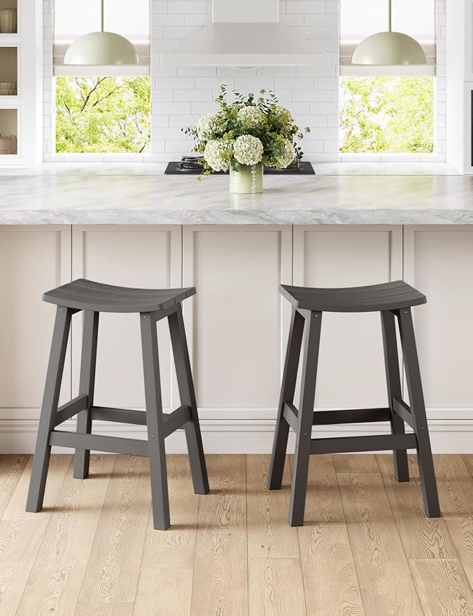 Weatherproof Bar Stools Set of 2, Saddle Seat, Bar Height Stools - Image 2
