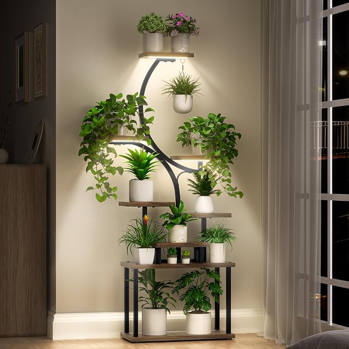 Plant Stand Indoor with Grow Light, 8 Tiered 66" Tall Plant Shelf, Corner Large by Tovve