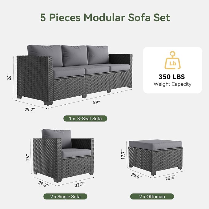 Aoxun 1 Piece 3-Seats Sofa Patio Furniture Set, Wicker Outdoor Furniture - Image 2