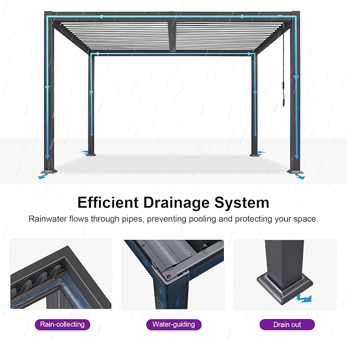 PURPLE LEAF Louvered Pergola 8' x 12' Aluminum Outdoor Pergola - Image 5